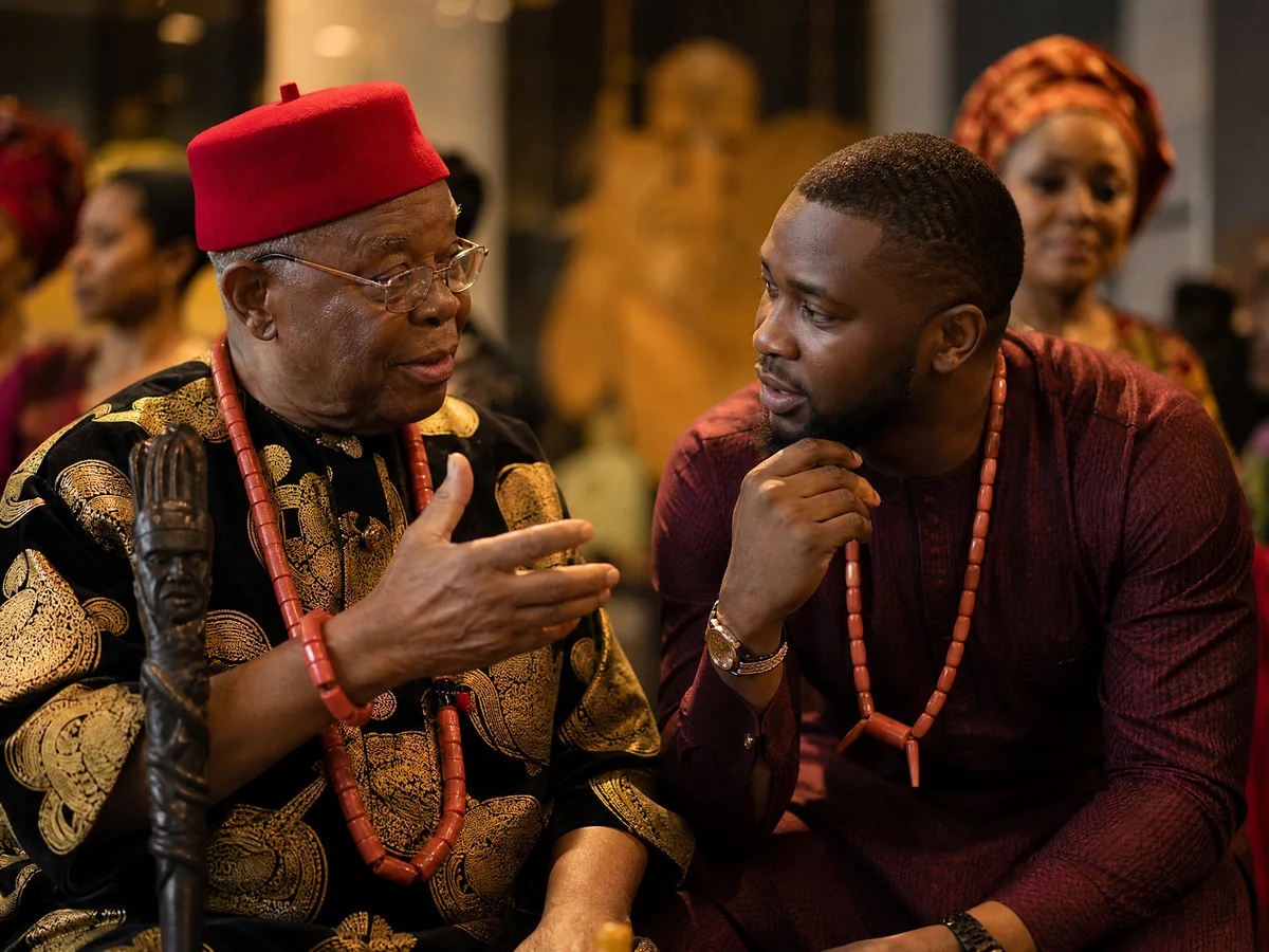 Elder sharing heritage with a younger community member