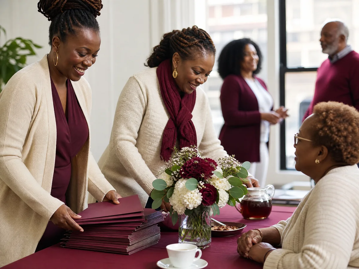 Community volunteers preparing a support table